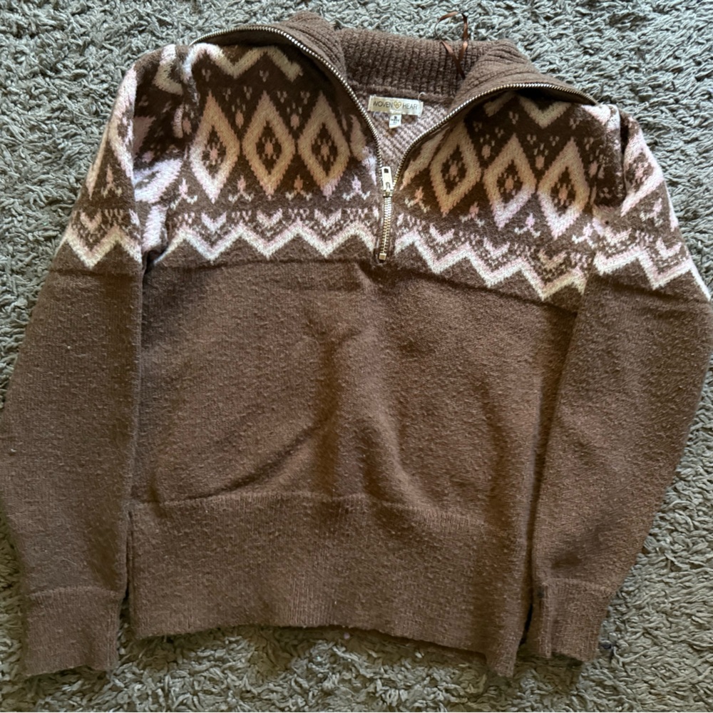 Woven Heart Brown Geometric Women's Sweater